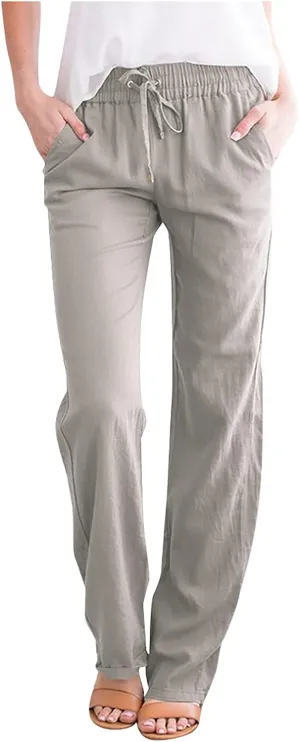 TARIENDY Cozy Pants Women High Waisted Women's Elastic Drawstring Trousers Straight Wide Leg Outfits Summer Casual Pants