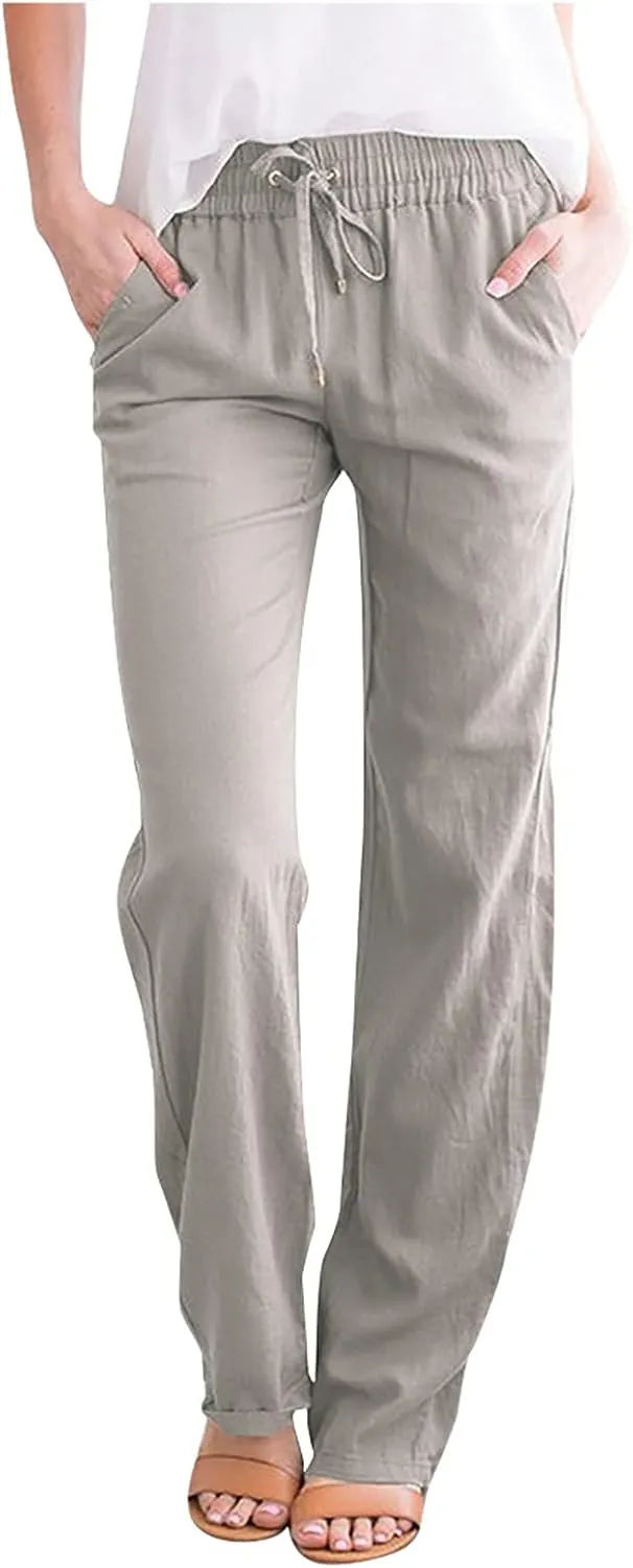 TARIENDY Cozy Pants Women High Waisted Women's Elastic Drawstring Trousers Straight Wide Leg Outfits Summer Casual Pants