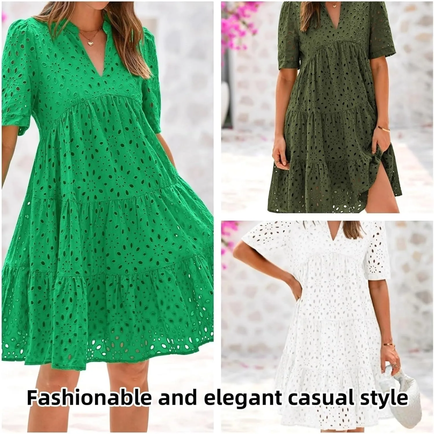 The Beauty North Eyelet Dress, Ruffle Floral Eyelets Dresses for Women, Elegant Hollow Out Lace Ruffle Casual Mini Dress