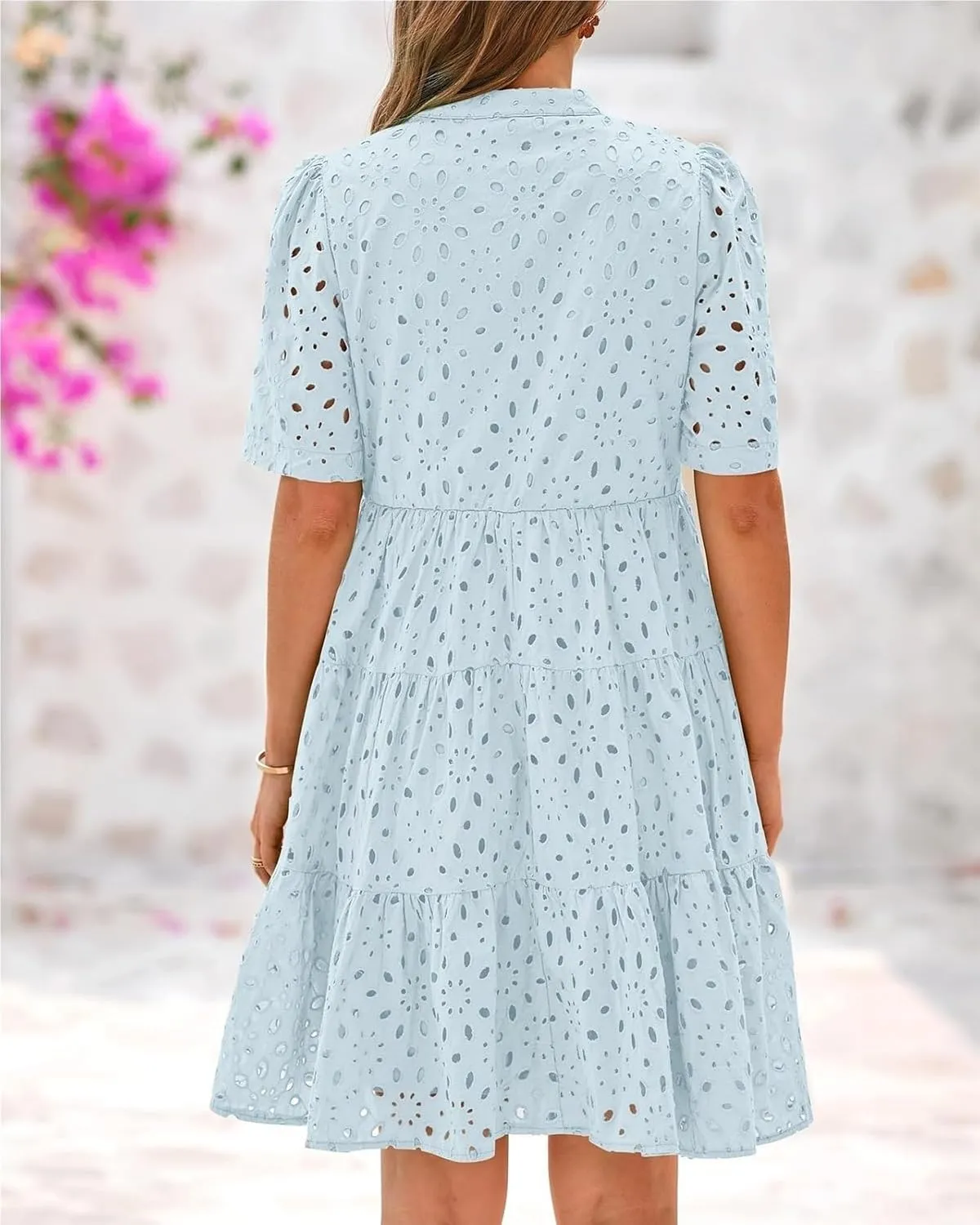 The Beauty North Eyelet Dress, Ruffle Floral Eyelets Dresses for Women, Elegant Hollow Out Lace Ruffle Casual Mini Dress
