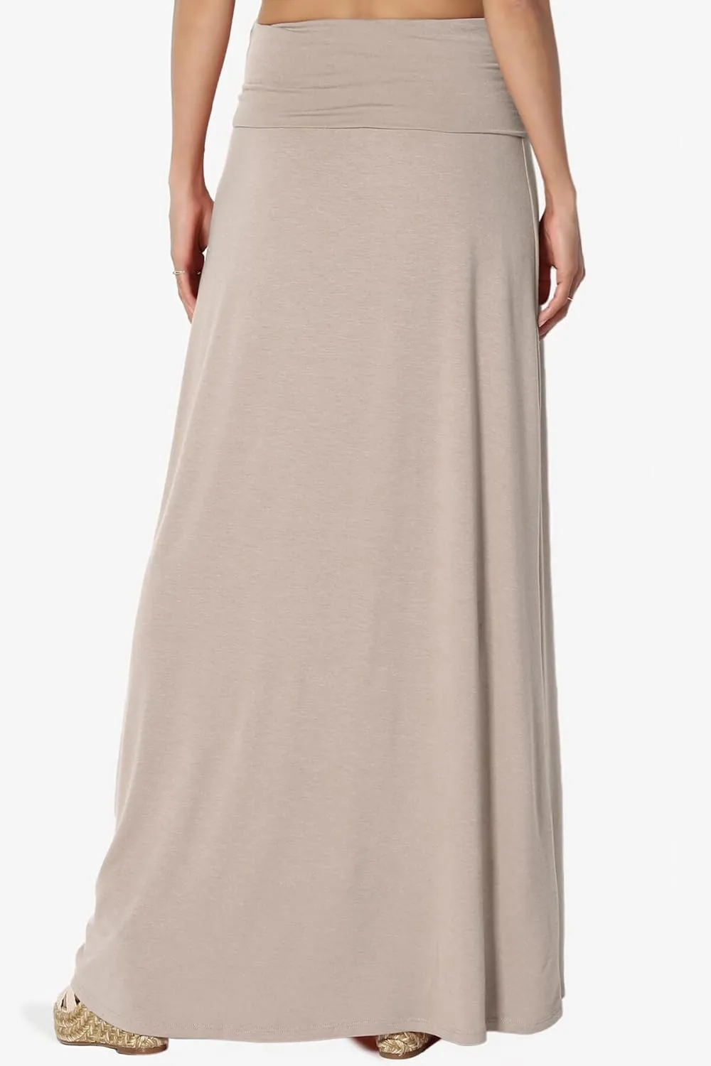 TheMogan Women's Casual Lounge Solid Foldable High Waist Draped Jersey Relaxed Long Maxi Skirt