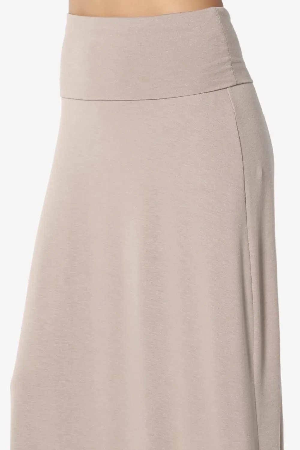 TheMogan Women's Casual Lounge Solid Foldable High Waist Draped Jersey Relaxed Long Maxi Skirt
