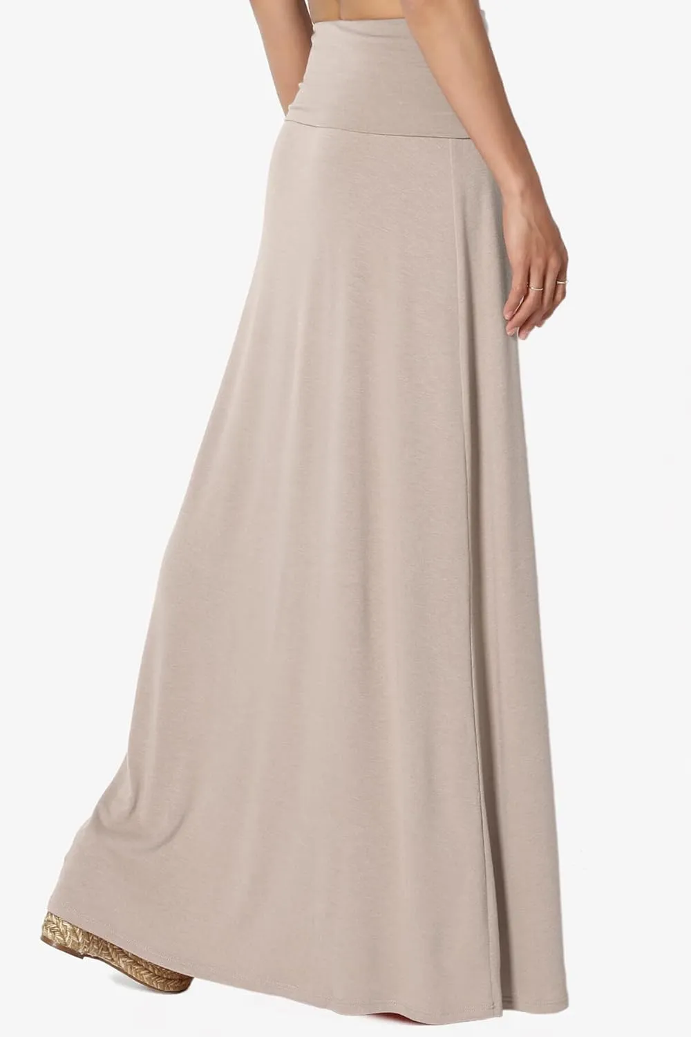 TheMogan Women's Casual Lounge Solid Foldable High Waist Draped Jersey Relaxed Long Maxi Skirt