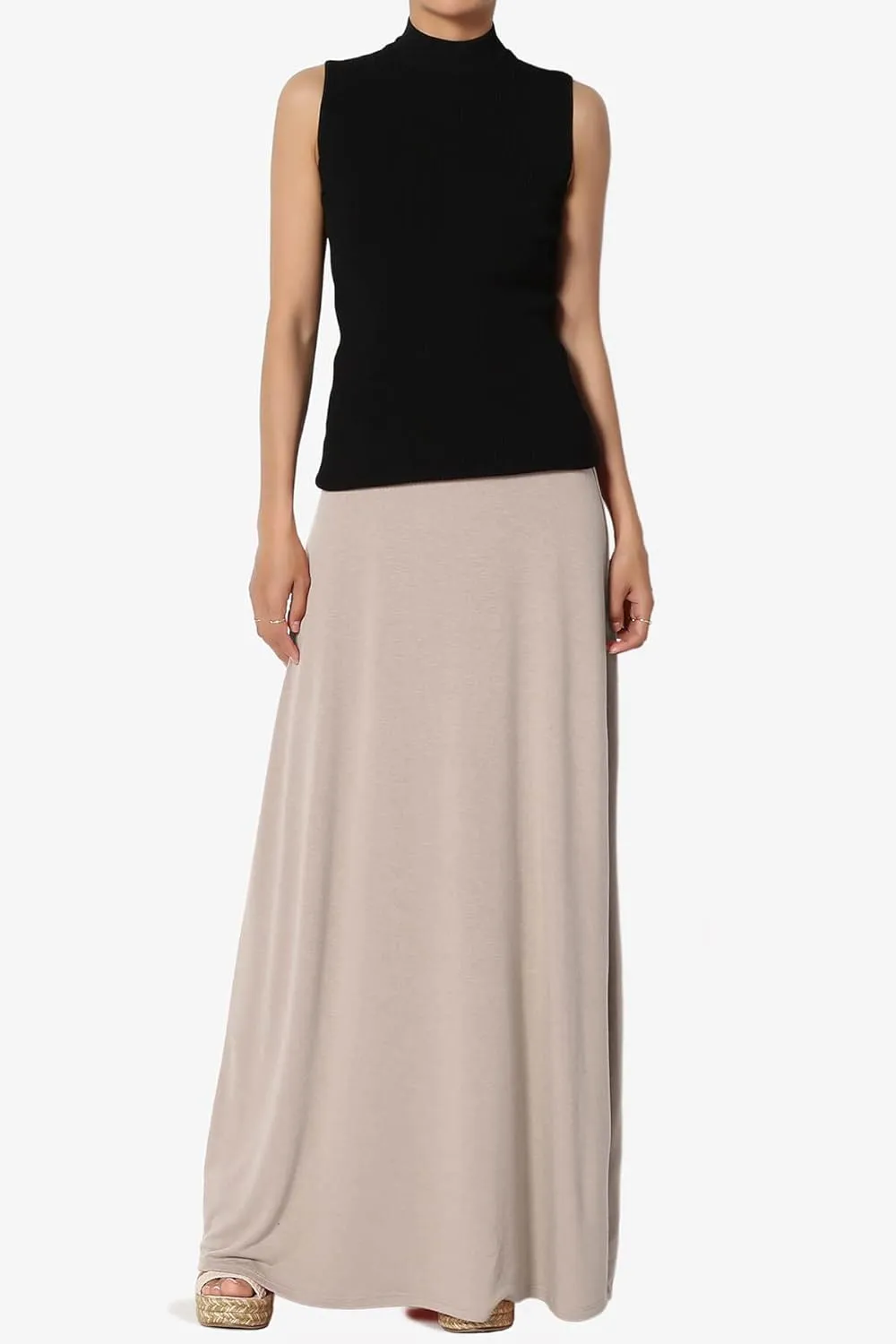 TheMogan Women's Casual Lounge Solid Foldable High Waist Draped Jersey Relaxed Long Maxi Skirt