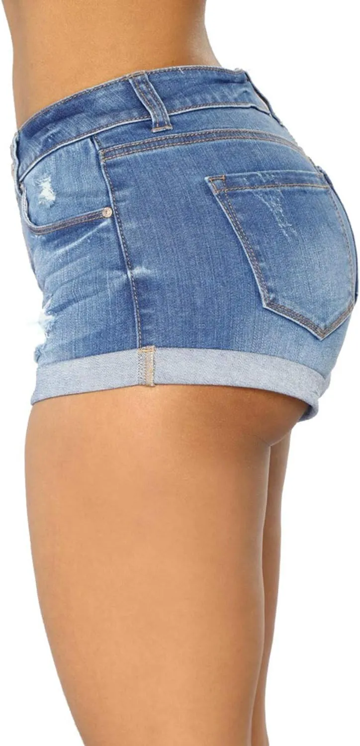 Tulucky Womens Mid Waist Denim Shorts Ripped Hole Juniors Short Jeans