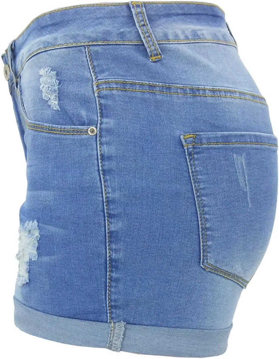 Tulucky Womens Mid Waist Denim Shorts Ripped Hole Juniors Short Jeans