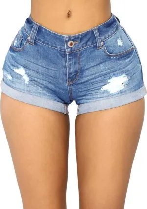 Tulucky Womens Mid Waist Denim Shorts Ripped Hole Juniors Short Jeans