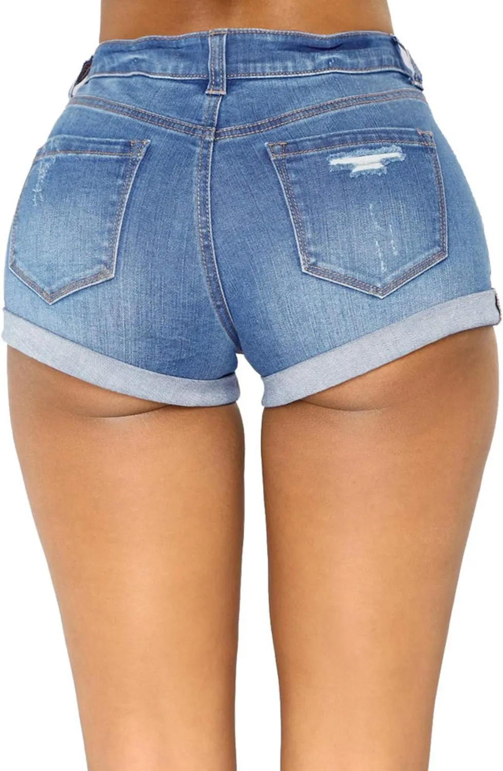 Tulucky Womens Mid Waist Denim Shorts Ripped Hole Juniors Short Jeans
