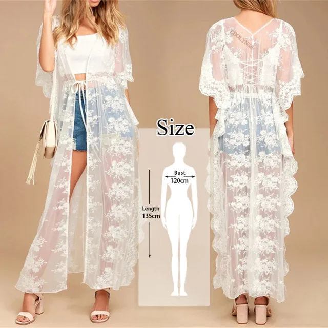 VenusFox Tunics for beach Long Lace Beach Dress Women Swim Cover up Plus size Saida de Praia Robe de Plage Kaftan Beach Cover up #Q959
