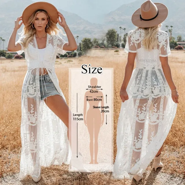 VenusFox Tunics for beach Long Lace Beach Dress Women Swim Cover up Plus size Saida de Praia Robe de Plage Kaftan Beach Cover up #Q959