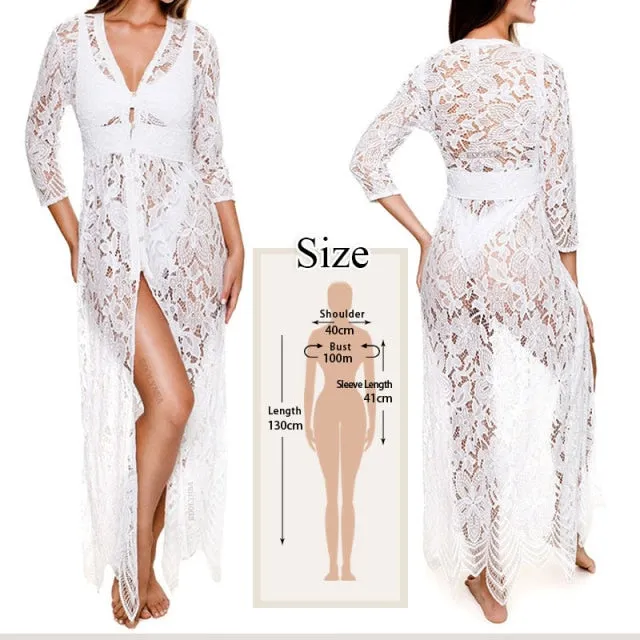 VenusFox Tunics for beach Long Lace Beach Dress Women Swim Cover up Plus size Saida de Praia Robe de Plage Kaftan Beach Cover up #Q959