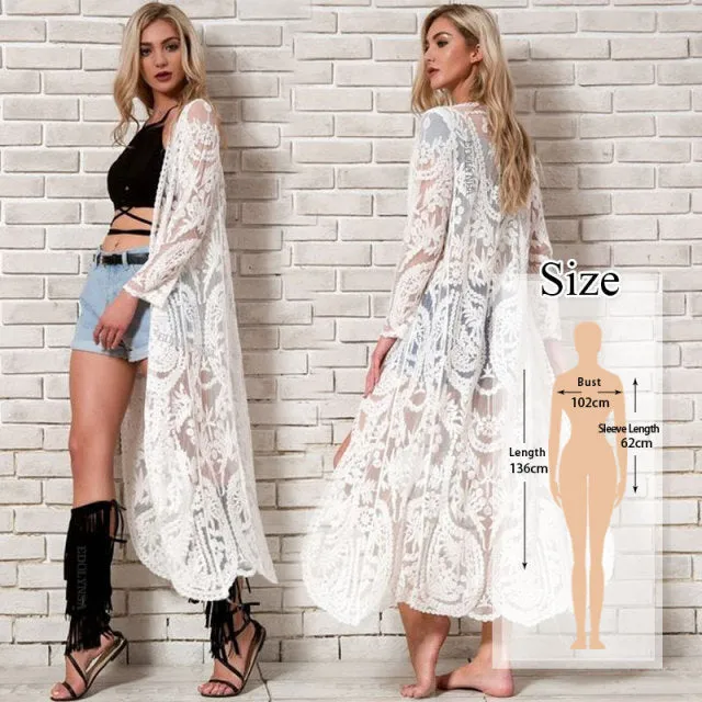 VenusFox Tunics for beach Long Lace Beach Dress Women Swim Cover up Plus size Saida de Praia Robe de Plage Kaftan Beach Cover up #Q959