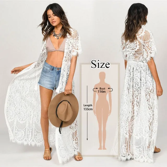 VenusFox Tunics for beach Long Lace Beach Dress Women Swim Cover up Plus size Saida de Praia Robe de Plage Kaftan Beach Cover up #Q959