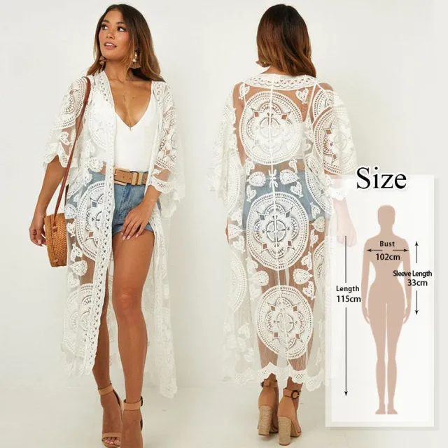 VenusFox Tunics for beach Long Lace Beach Dress Women Swim Cover up Plus size Saida de Praia Robe de Plage Kaftan Beach Cover up #Q959