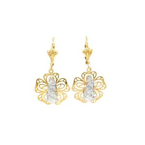 Virgin Mary Flower Dangle Earrings 14k gold filled and silver tone
