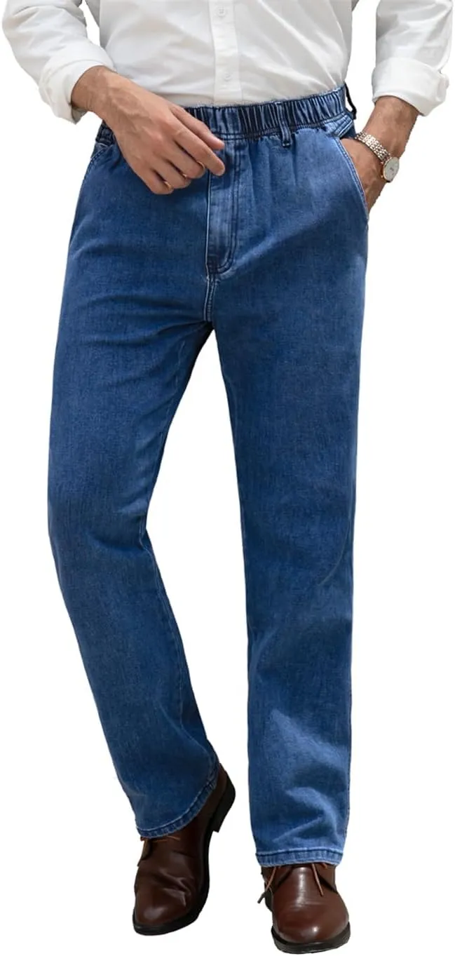 voeeron Mens Elastic Waist Jeans Relaxed Fit Denim Pants Casual Mens Elastic Waist Pants