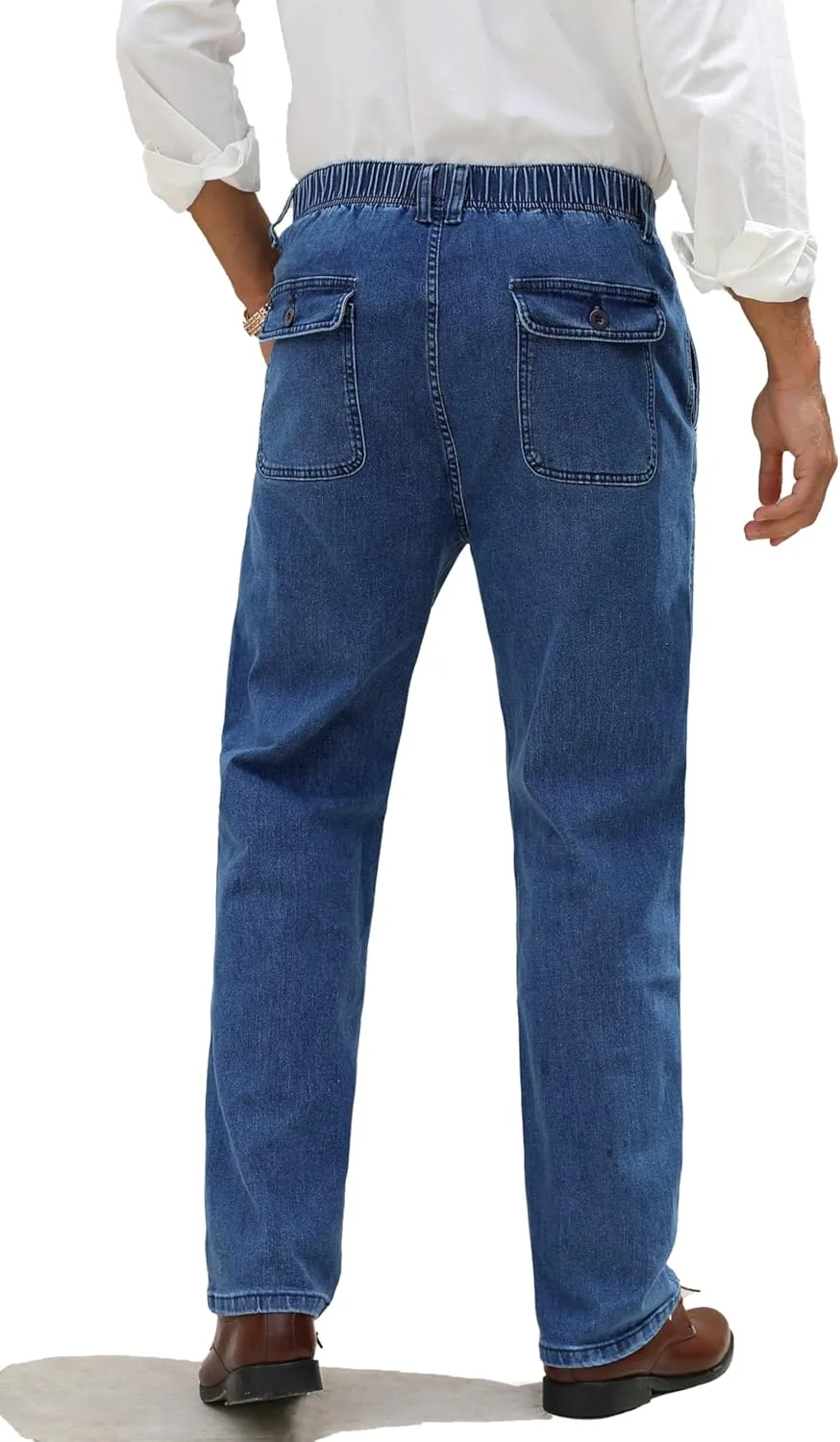 voeeron Mens Elastic Waist Jeans Relaxed Fit Denim Pants Casual Mens Elastic Waist Pants