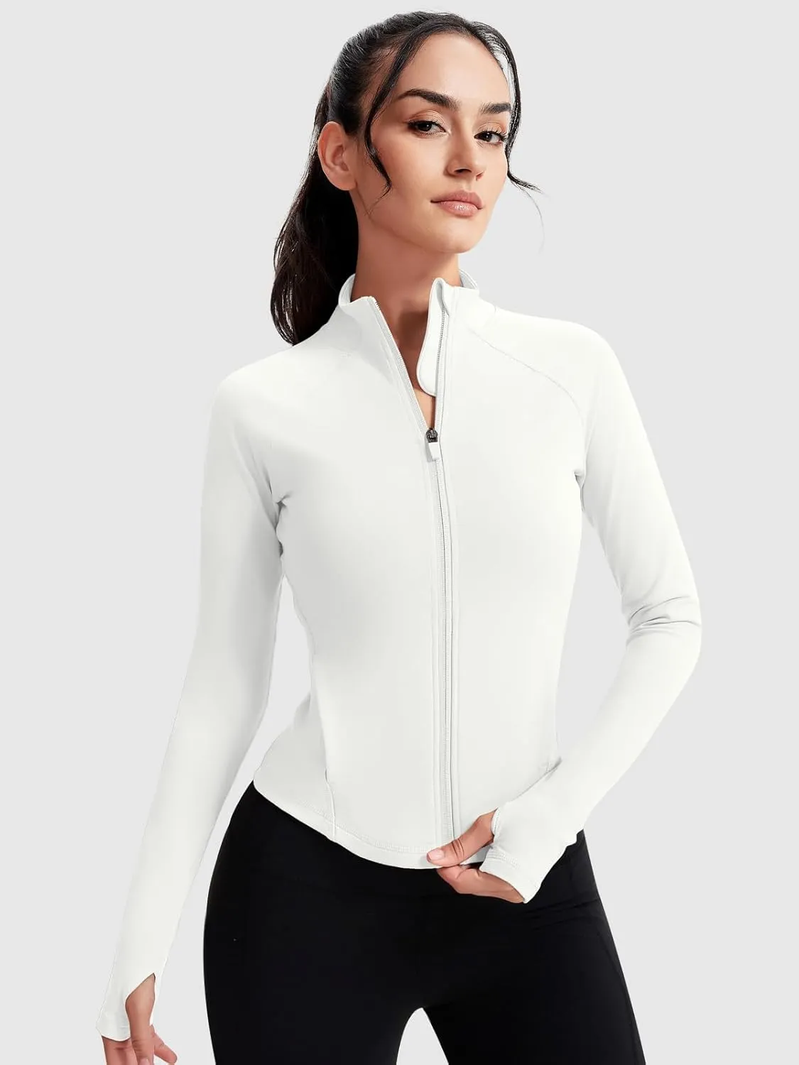 VUTRU Women's Zip Up Cropped Workout Jacket Super Slim Fit Yoga Jackets Lightweight Running Athletic Jacket with Thumb Holes