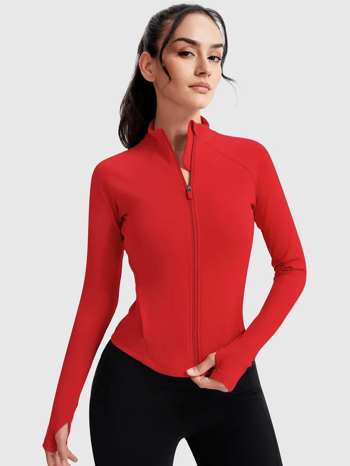 VUTRU Women's Zip Up Cropped Workout Jacket Super Slim Fit Yoga Jackets Lightweight Running Athletic Jacket with Thumb Holes