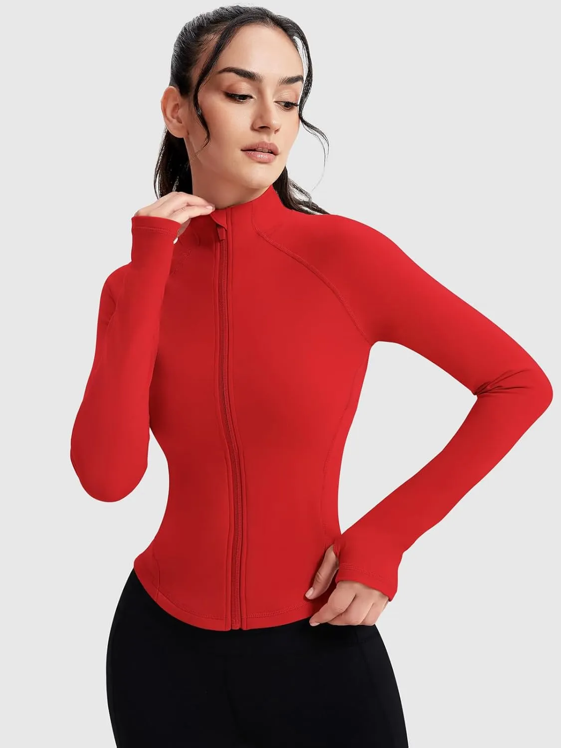 VUTRU Women's Zip Up Cropped Workout Jacket Super Slim Fit Yoga Jackets Lightweight Running Athletic Jacket with Thumb Holes