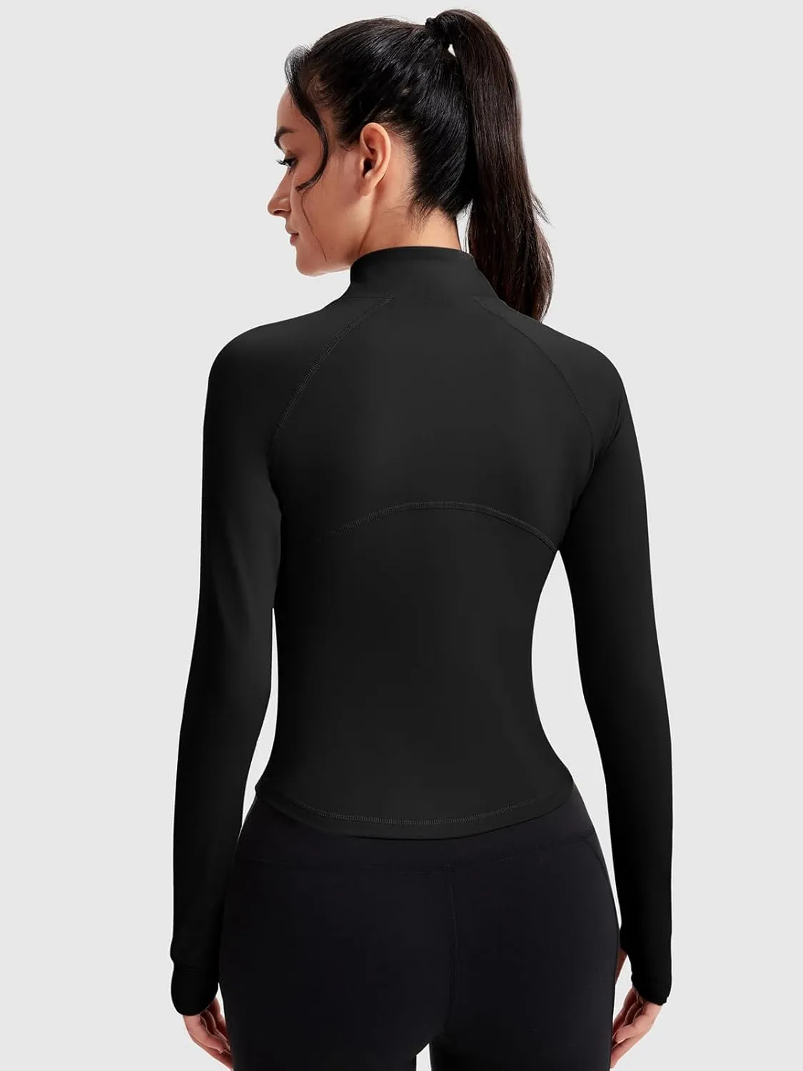 VUTRU Women's Zip Up Cropped Workout Jacket Super Slim Fit Yoga Jackets Lightweight Running Athletic Jacket with Thumb Holes
