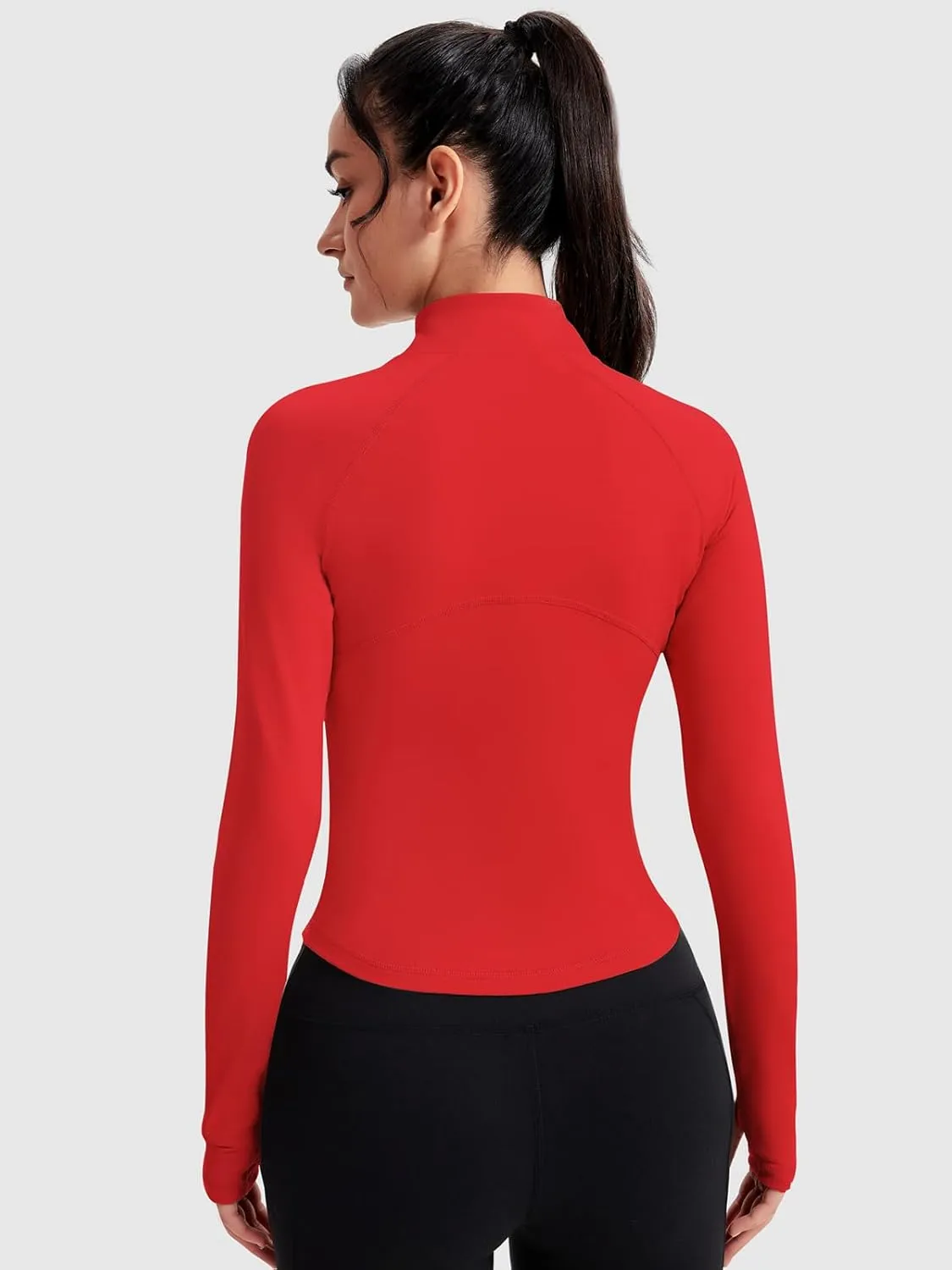 VUTRU Women's Zip Up Cropped Workout Jacket Super Slim Fit Yoga Jackets Lightweight Running Athletic Jacket with Thumb Holes