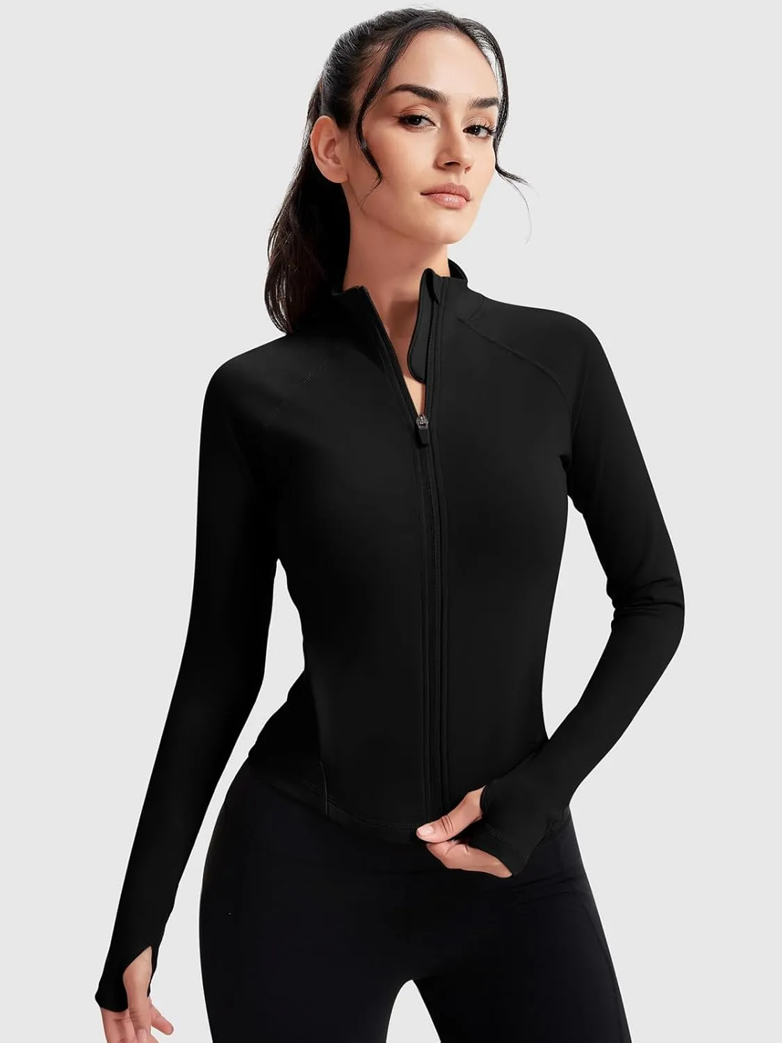 VUTRU Women's Zip Up Cropped Workout Jacket Super Slim Fit Yoga Jackets Lightweight Running Athletic Jacket with Thumb Holes