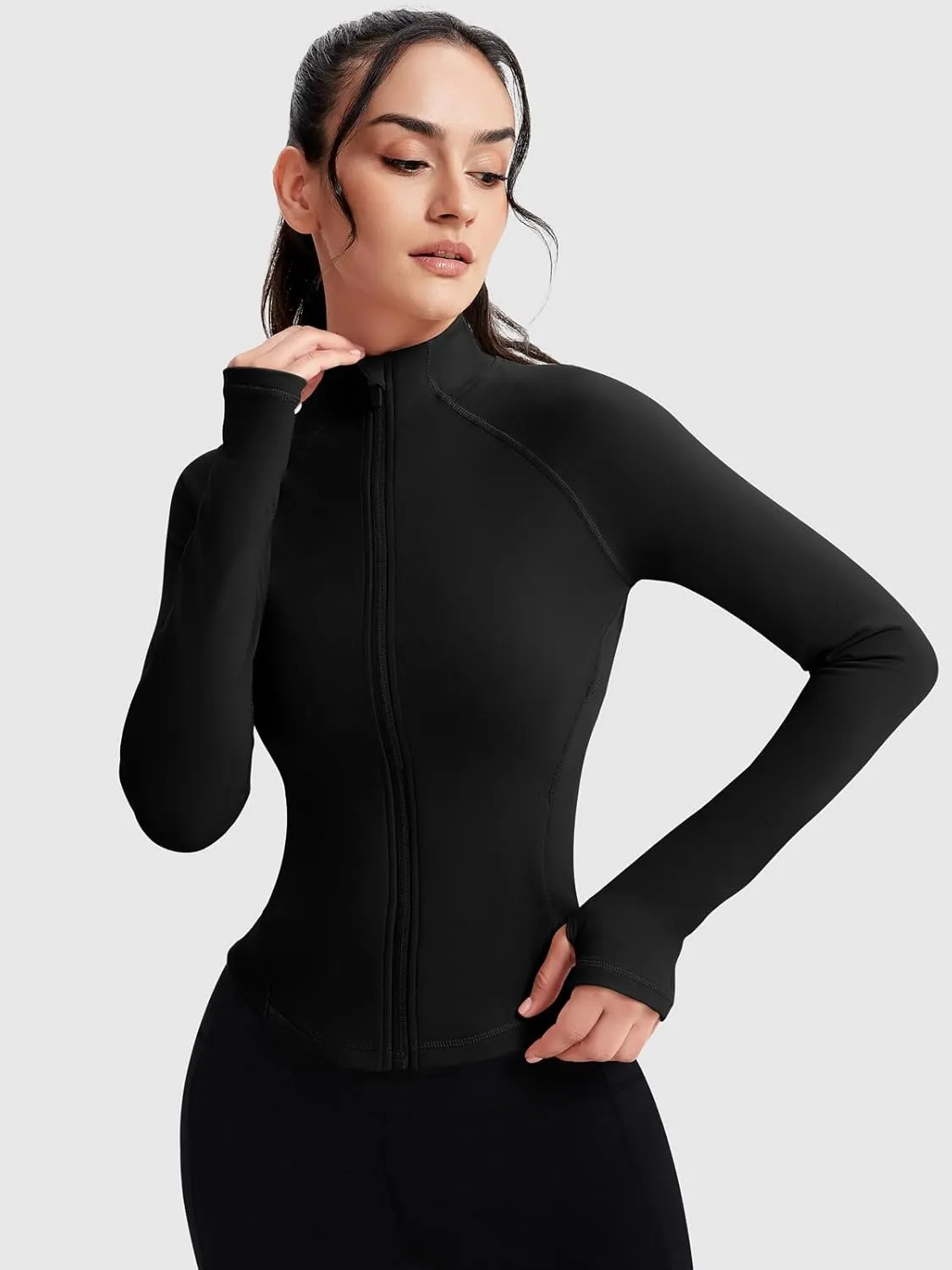 VUTRU Women's Zip Up Cropped Workout Jacket Super Slim Fit Yoga Jackets Lightweight Running Athletic Jacket with Thumb Holes