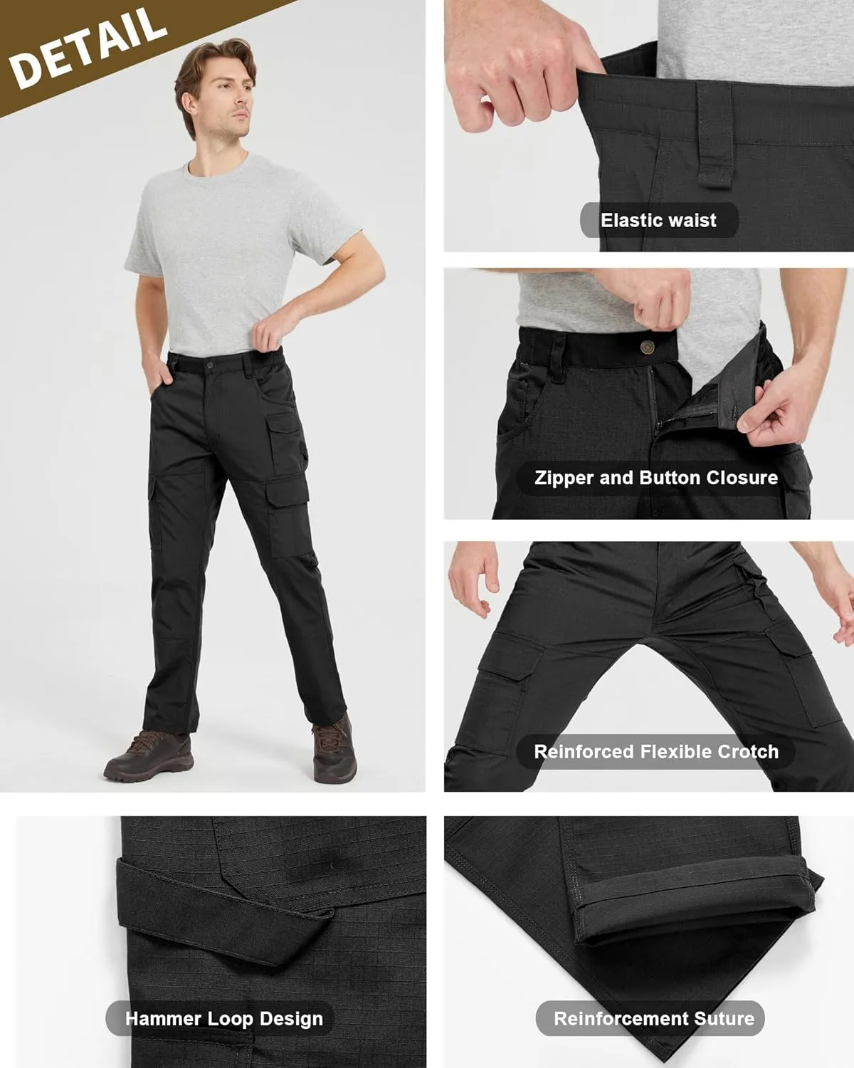 wantdo Men's Work Pants Stretch Flex Utility Cargo Tactical Pants for Men Lightweight Outdoor Hiking Pants