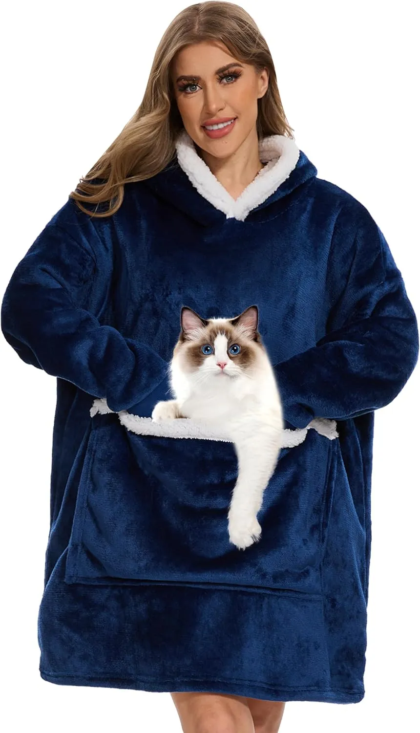 Wearable Blanket Hoodie with Giant Pocket, Soft Sherpa Fleece Warm Cozy Oversized Blanket Sweatshirt Gifts for Women