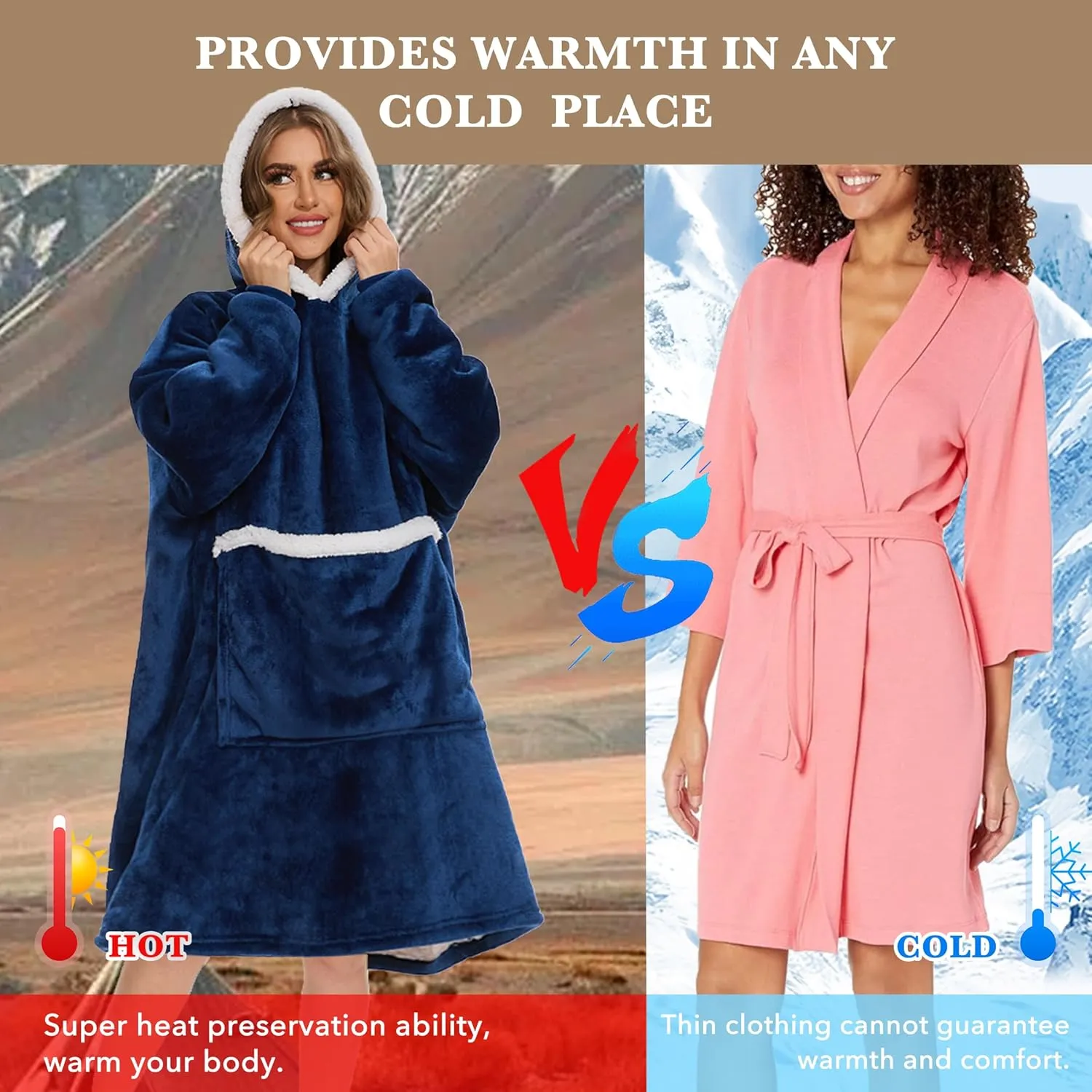 Wearable Blanket Hoodie with Giant Pocket, Soft Sherpa Fleece Warm Cozy Oversized Blanket Sweatshirt Gifts for Women