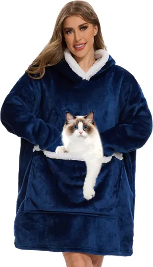 Wearable Blanket Hoodie with Giant Pocket, Soft Sherpa Fleece Warm Cozy Oversized Blanket Sweatshirt Gifts for Women