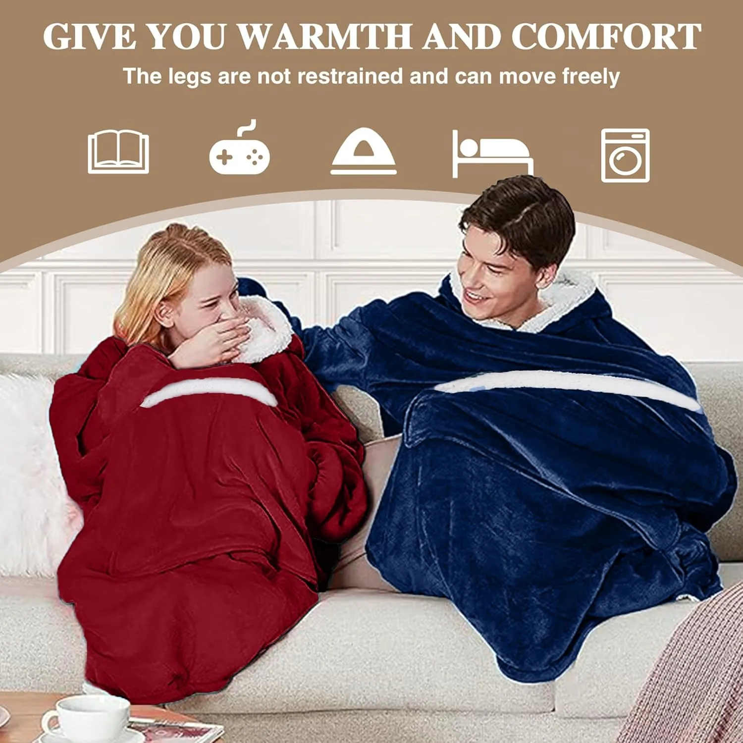 Wearable Blanket Hoodie with Giant Pocket, Soft Sherpa Fleece Warm Cozy Oversized Blanket Sweatshirt Gifts for Women