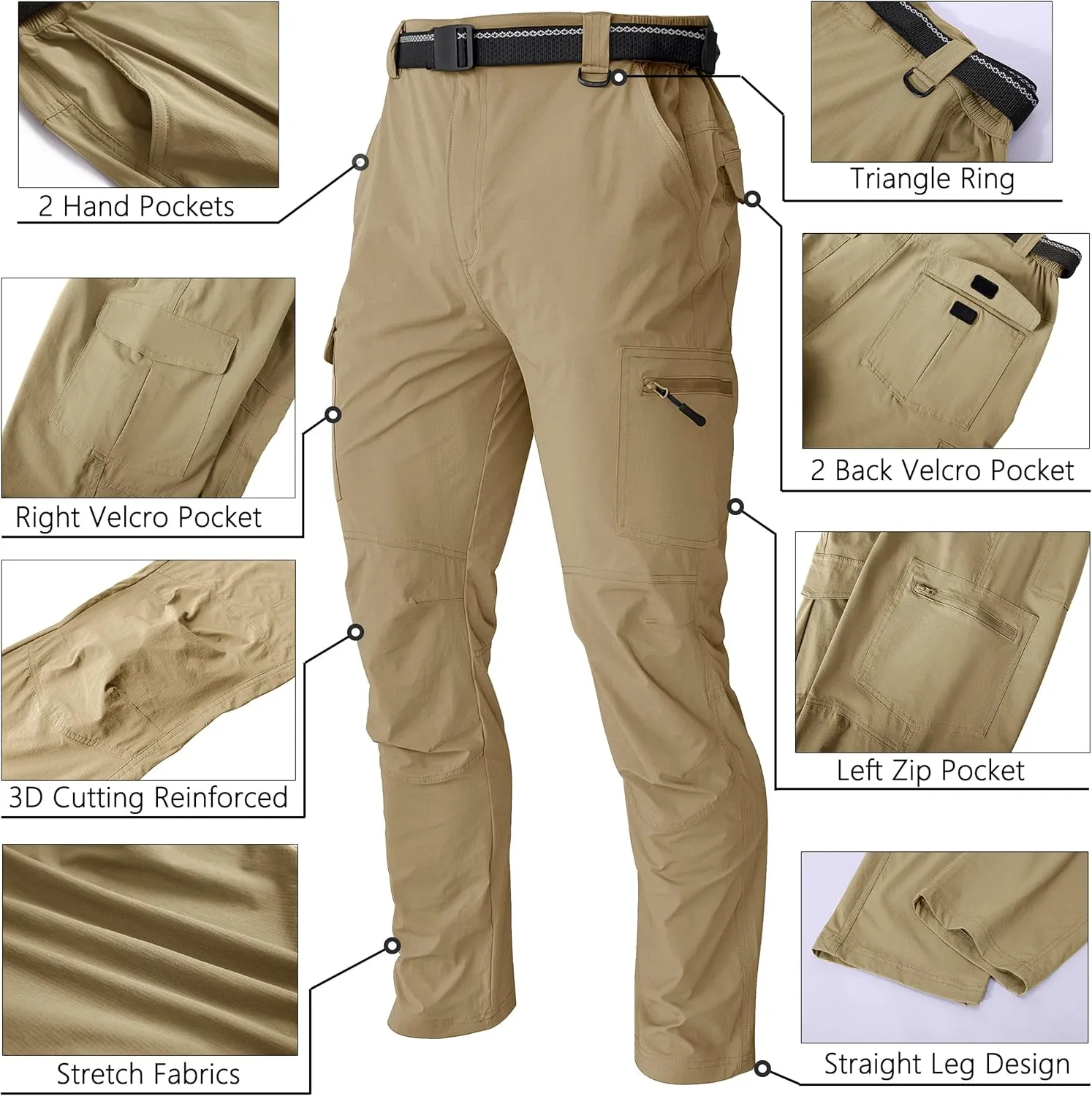 WENRONSTA Men's Hiking Work Cargo Pants Quick-Dry Lightweight Waterproof 6 Pockets Outdoor Mountain Fishing Camping Pants