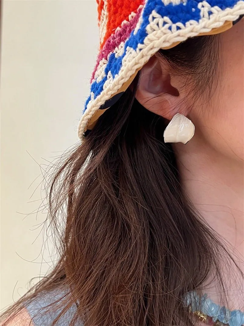 White Enamel Scroll Leaf Statement Hoop Earrings