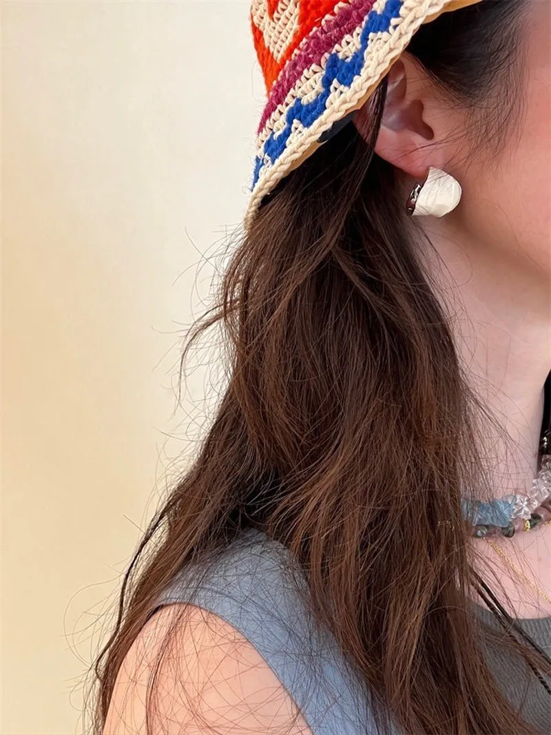 White Enamel Scroll Leaf Statement Hoop Earrings