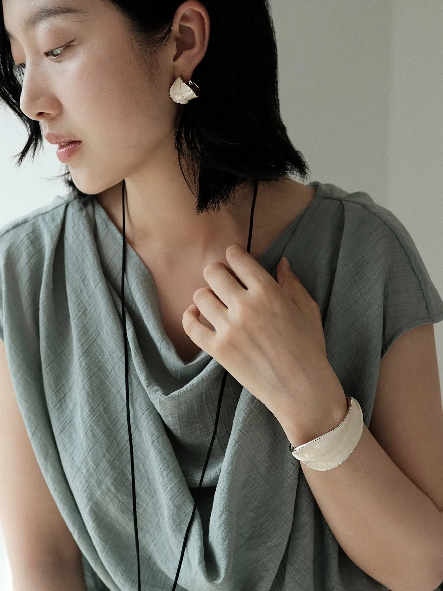 White Enamel Scroll Leaf Statement Hoop Earrings