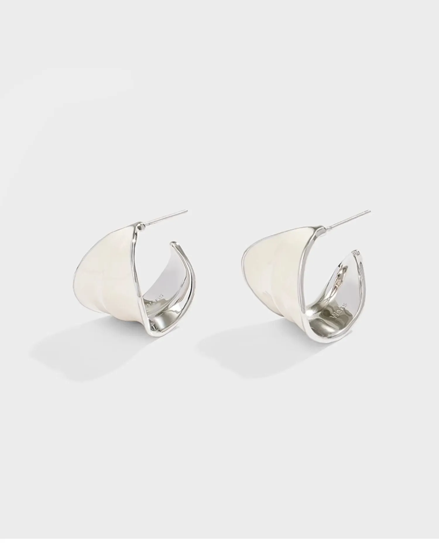 White Enamel Scroll Leaf Statement Hoop Earrings