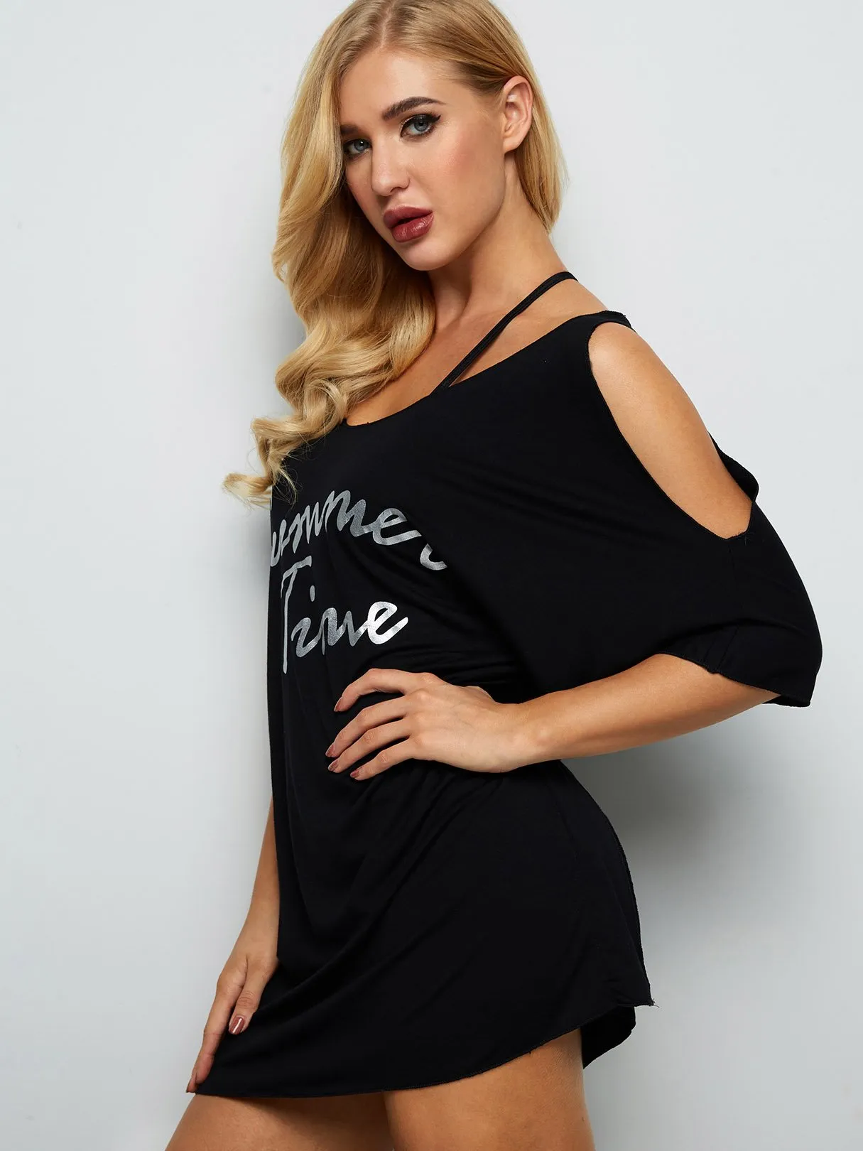 Wholesale Round Neck Letter Cut Out Irregular Hem Beach Cover Ups
