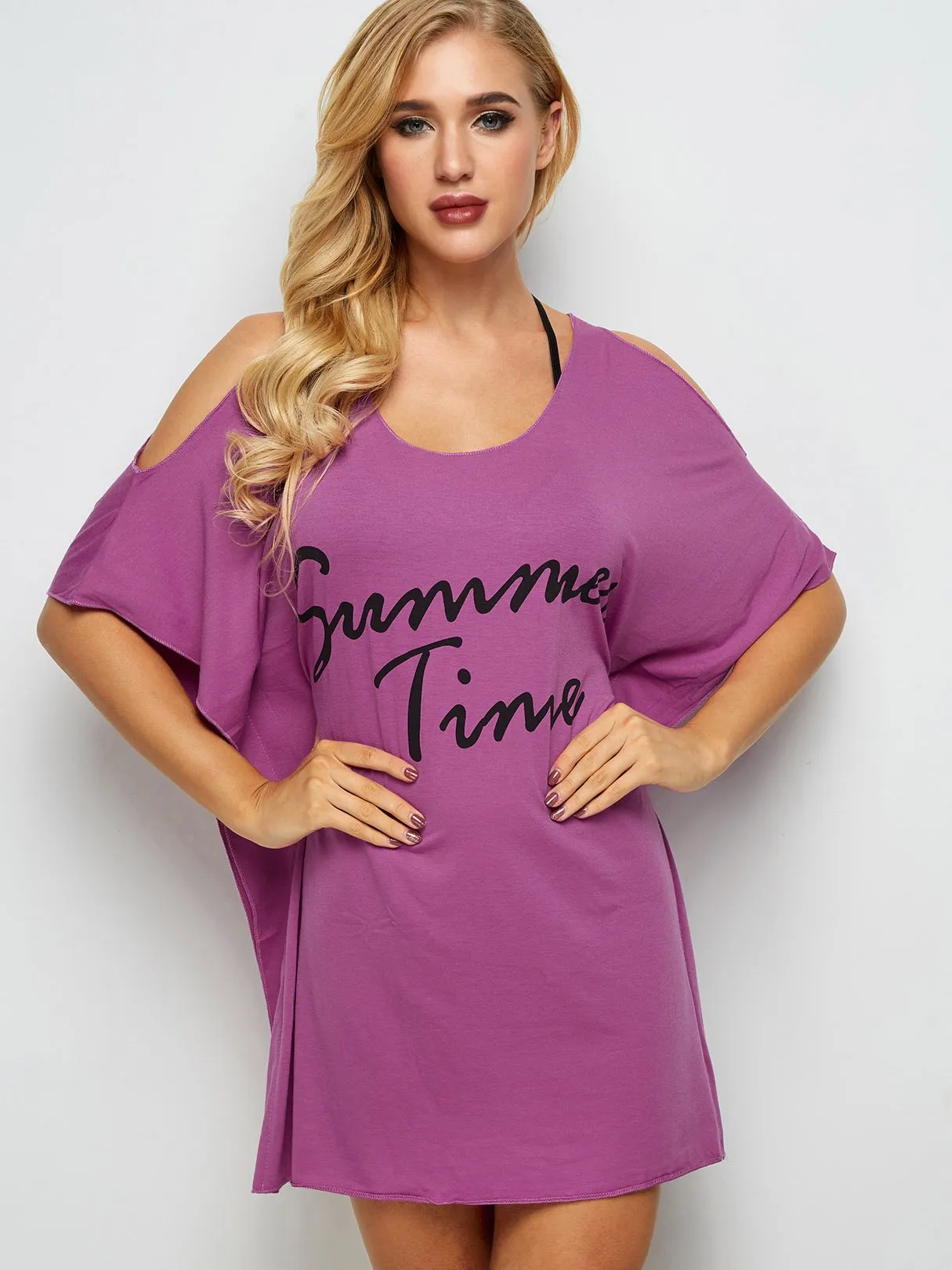 Wholesale Round Neck Letter Cut Out Irregular Hem Beach Cover Ups
