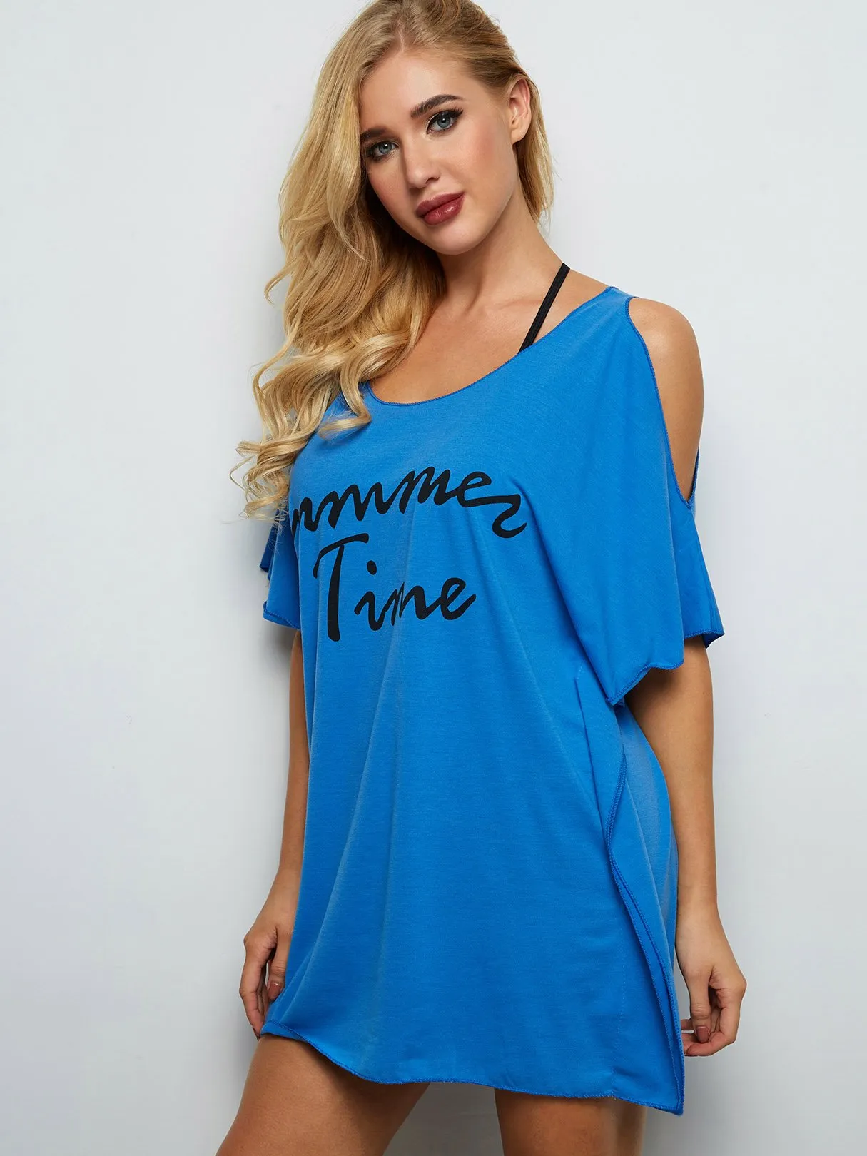 Wholesale Round Neck Letter Cut Out Irregular Hem Beach Cover Ups