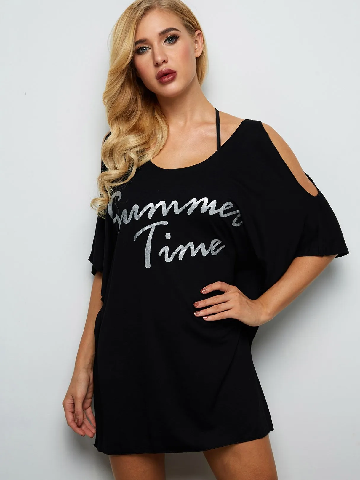 Wholesale Round Neck Letter Cut Out Irregular Hem Beach Cover Ups