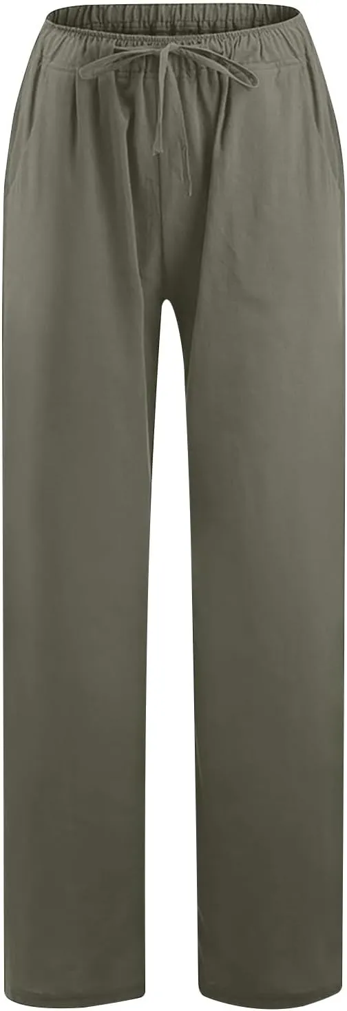 Wide Leg Palazzo Pants for Women 2025 Summer Casual Beach Pant Loose Fit Drawstring Flowy Lounge Trousers with Pocket