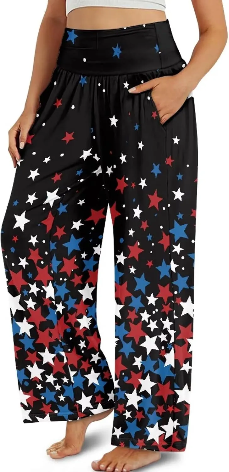 Wide Leg Pants for Women Summer 2024 Palazzo Tropical Floral Casual High Waist Trousers with Pockets S-3XL