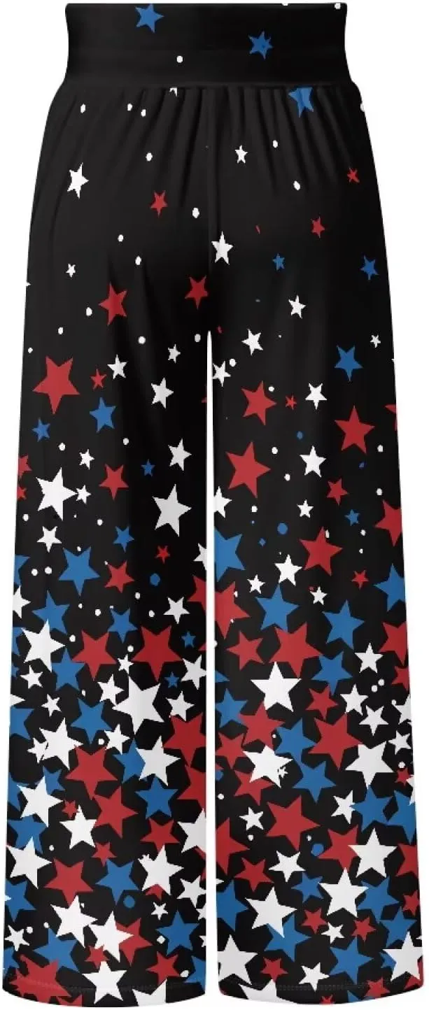 Wide Leg Pants for Women Summer 2024 Palazzo Tropical Floral Casual High Waist Trousers with Pockets S-3XL