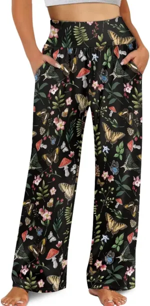 Wide Leg Pants for Women Summer 2024 Palazzo Tropical Floral Casual High Waist Trousers with Pockets S-3XL