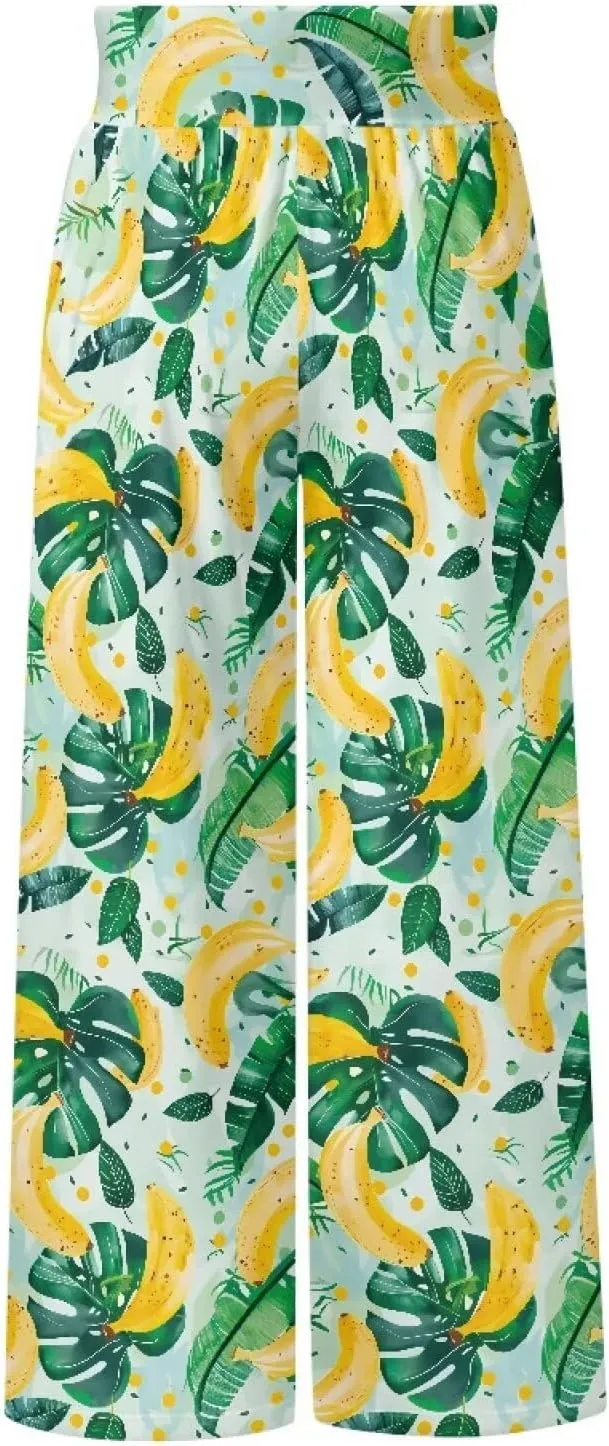 Wide Leg Pants for Women Summer 2024 Palazzo Tropical Floral Casual High Waist Trousers with Pockets S-3XL