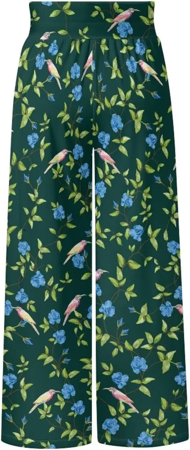 Wide Leg Pants for Women Summer 2024 Palazzo Tropical Floral Casual High Waist Trousers with Pockets S-3XL