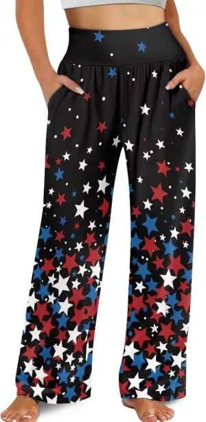 Wide Leg Pants for Women Summer 2024 Palazzo Tropical Floral Casual High Waist Trousers with Pockets S-3XL