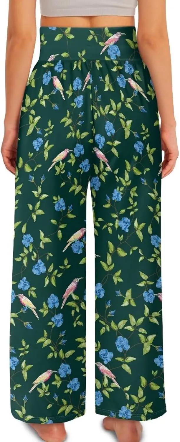 Wide Leg Pants for Women Summer 2024 Palazzo Tropical Floral Casual High Waist Trousers with Pockets S-3XL
